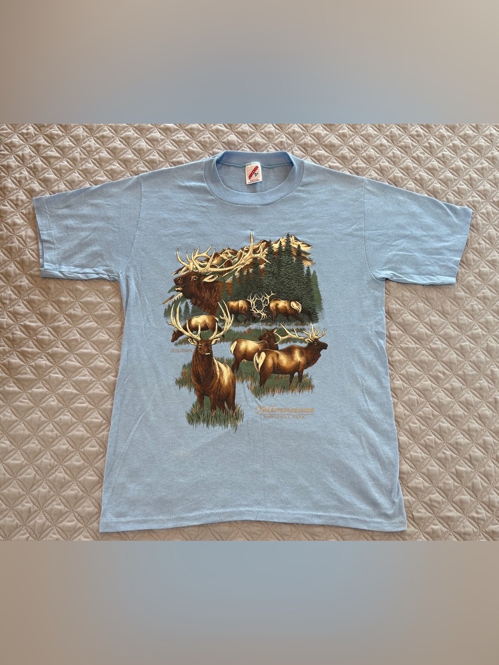 Vtg 90’s Made In USA Single Stitch Yellowstone Park T-shirt Men’s Med Elk Blue